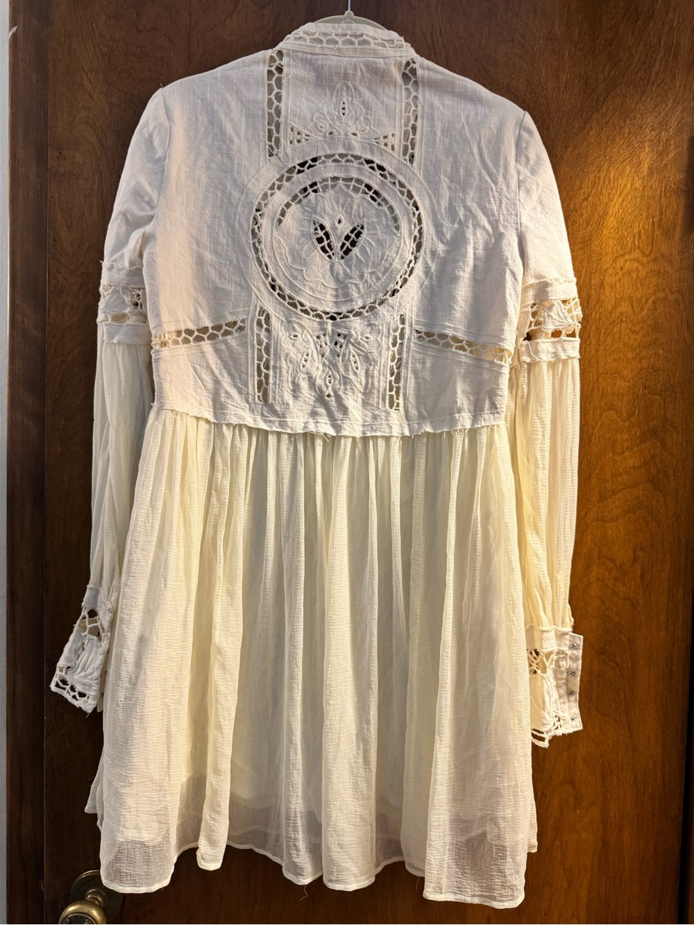 Free People Ivory Lace-Trim Long Sleeve Boho Dress - Picture 2 of 6